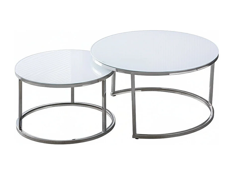 Lot de 2 tables Basses Gigogne ARTO inox et plateau en verre BLANC
