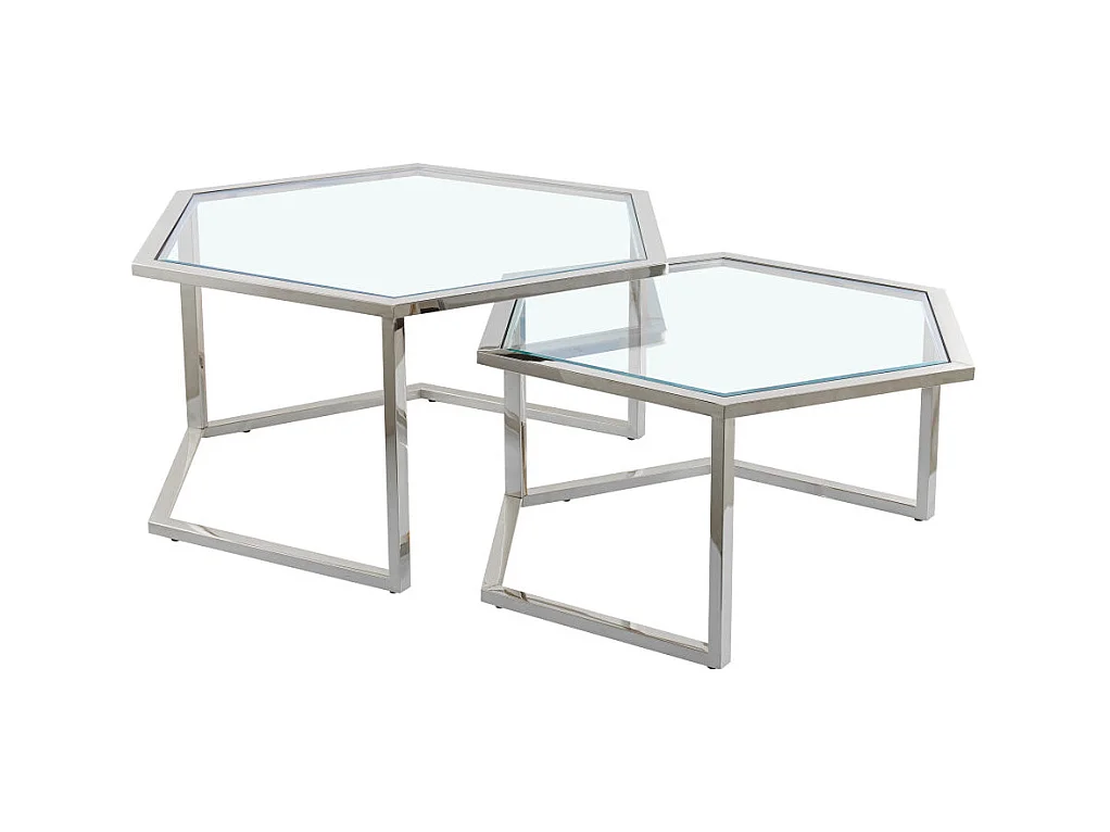 Lot de 2 Tables Basses Gigognes HEXAGONA Chrome