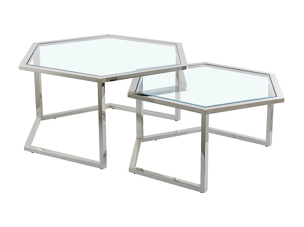 Lot de 2 Tables Basses Gigognes HEXAGONA Chrome