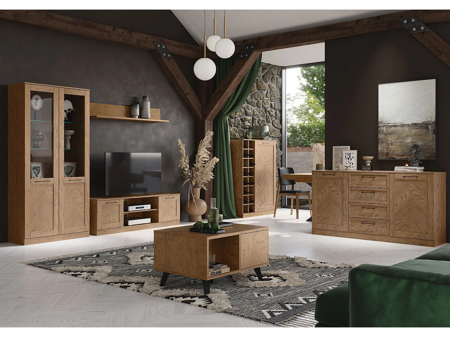 STANDVITRINE Cozy 12 Eiche Rustikal 95 / 42 / 200cm