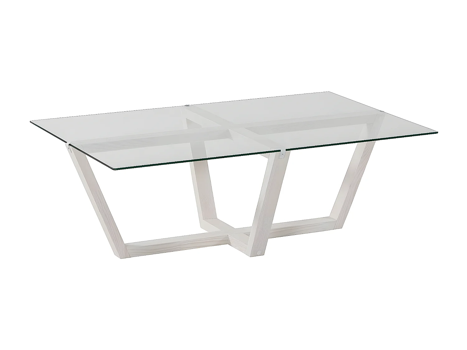 Table basse moderne Dinter L105cm Bois massif Blanc et Verre Transparent
