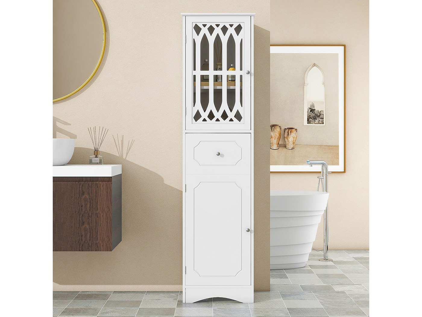 Armoire Salle De Bain Autoportante HEYZOEY - Meuble De Rangement Fin, Noir, Pour Salon, Cuisine, Bureau