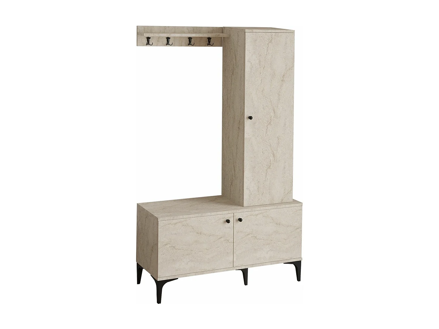 Aparador de hall – 110 x 175 x 40 cm – Travertino – Painel de partículas revestido de melamina