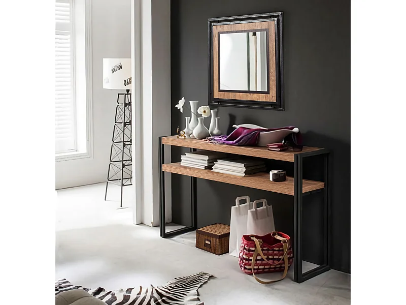 Console style industriel Senlid L140cm Métal Noir et Bios clair