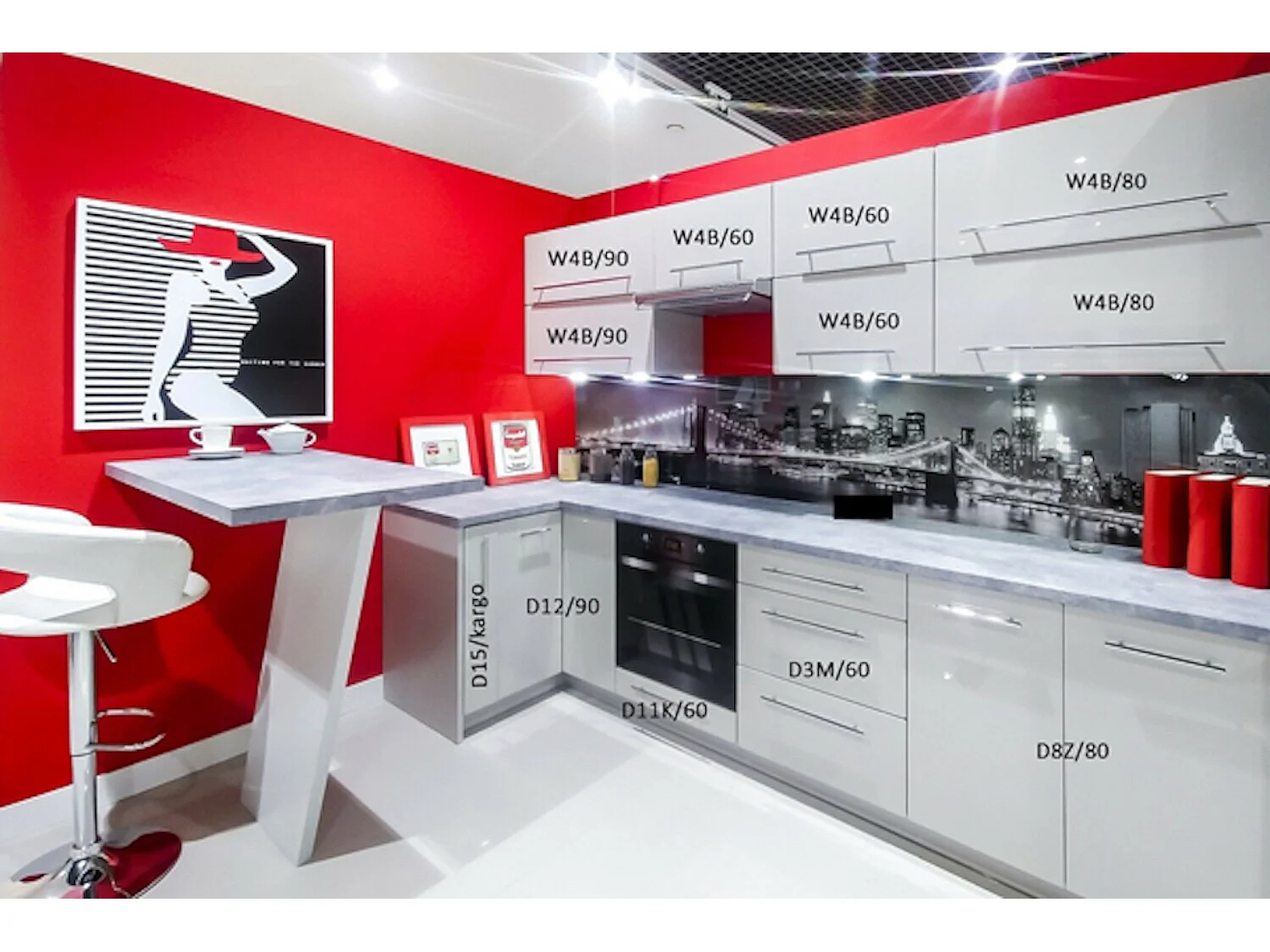 WINKELKÜCHE Platinium grau matt / weiß hochglanz 12-teilig