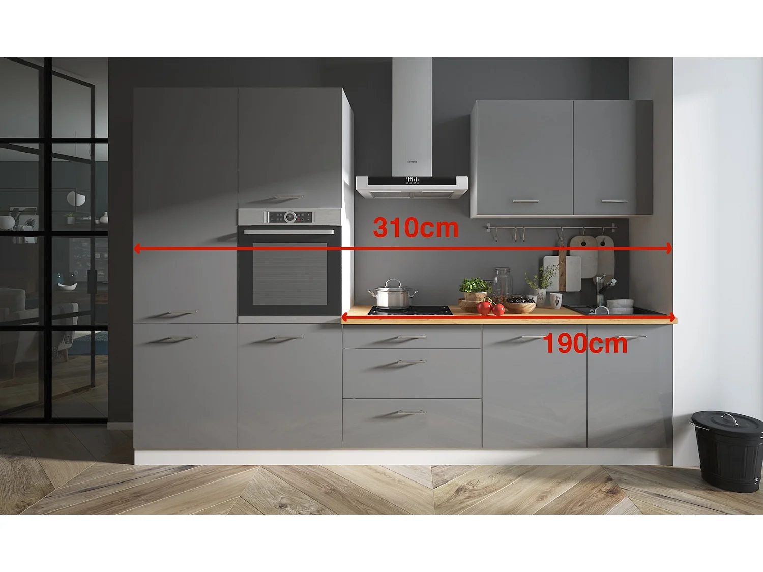 KÜCHENLEERBLOCK Essen Trend weiß / graphit hochglanz - eiche lancelot 8-teilig