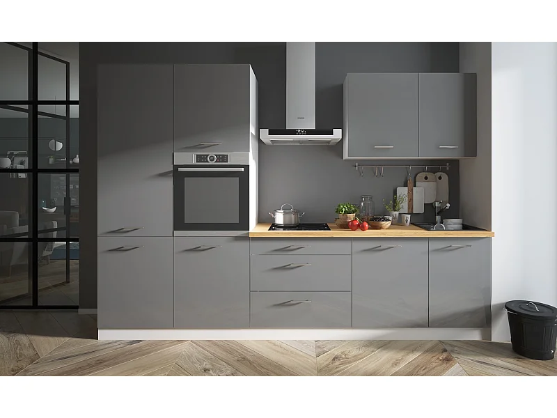 KÜCHENLEERBLOCK Essen Trend weiß / graphit hochglanz - eiche lancelot 8-teilig