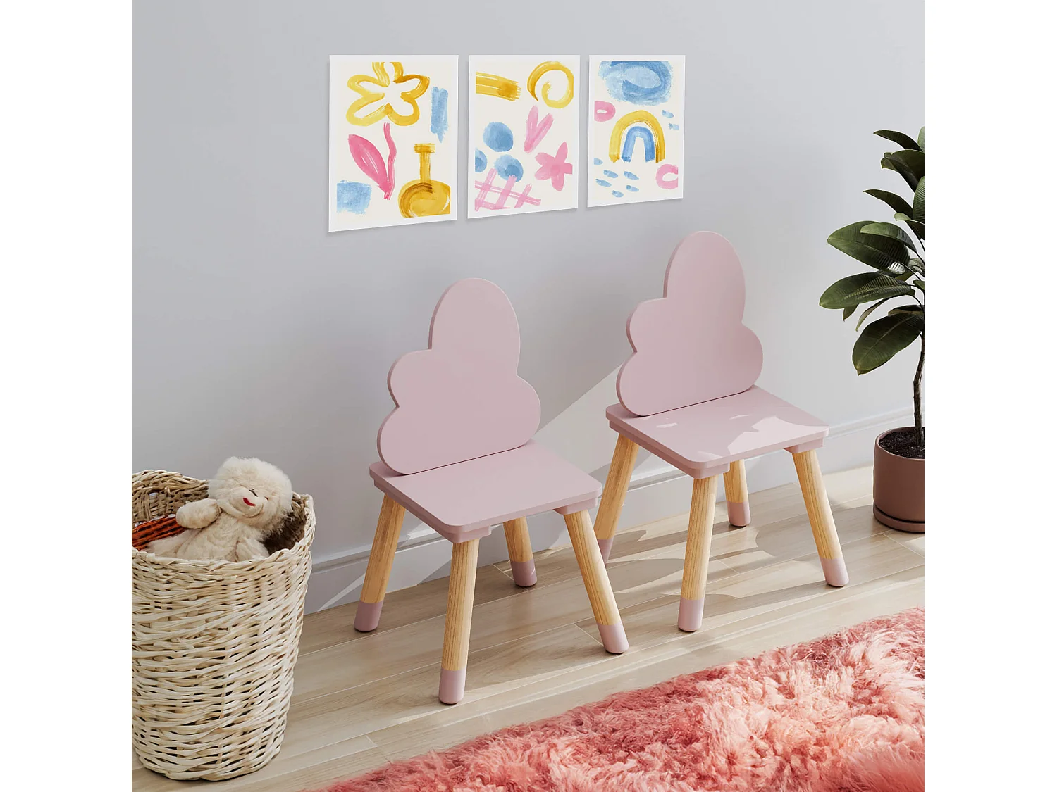 Chaises pour enfants Rebecca Mobili Pirasa 50x25x25 MDF Pin Rose Marron ENSEMBLE 2 pcs