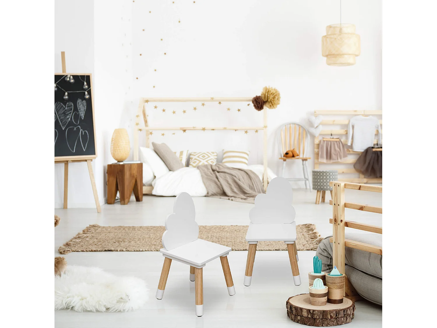 Chaises pour enfants Tamar 50x25x25 MDF Pin Blanc Marron ENSEMBLE 2 pcs