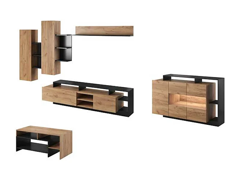 WOHNZIMMER-SET Alva Craft Gold Oak anthrazit 6-teilig