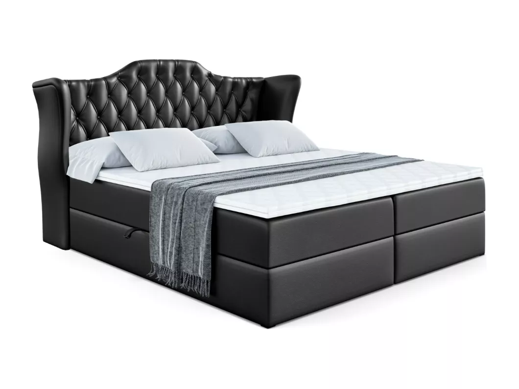 Kauf Unique Boxspringbett VILA mit Bettkasten, H4-Materatze, Multipocketfederung - 200x200 - Schwarz Kunstleder