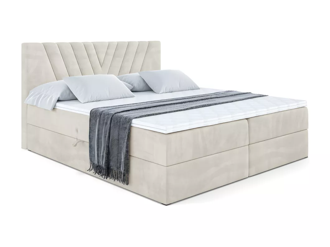 Kauf Unique Boxspringbett ERNINA mit Bettkasten, H4-Materatze, Multipocketfederung - 140x200 - Beige Samt