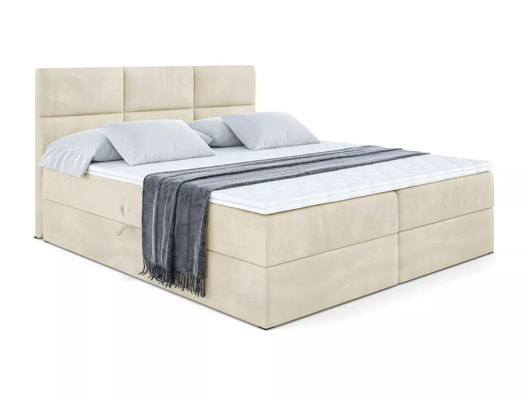 Kauf Unique Boxspringbett OHIO mit Bettkasten, H4-Materatze, Multipocketfederung - 200x200 Taupe Samt