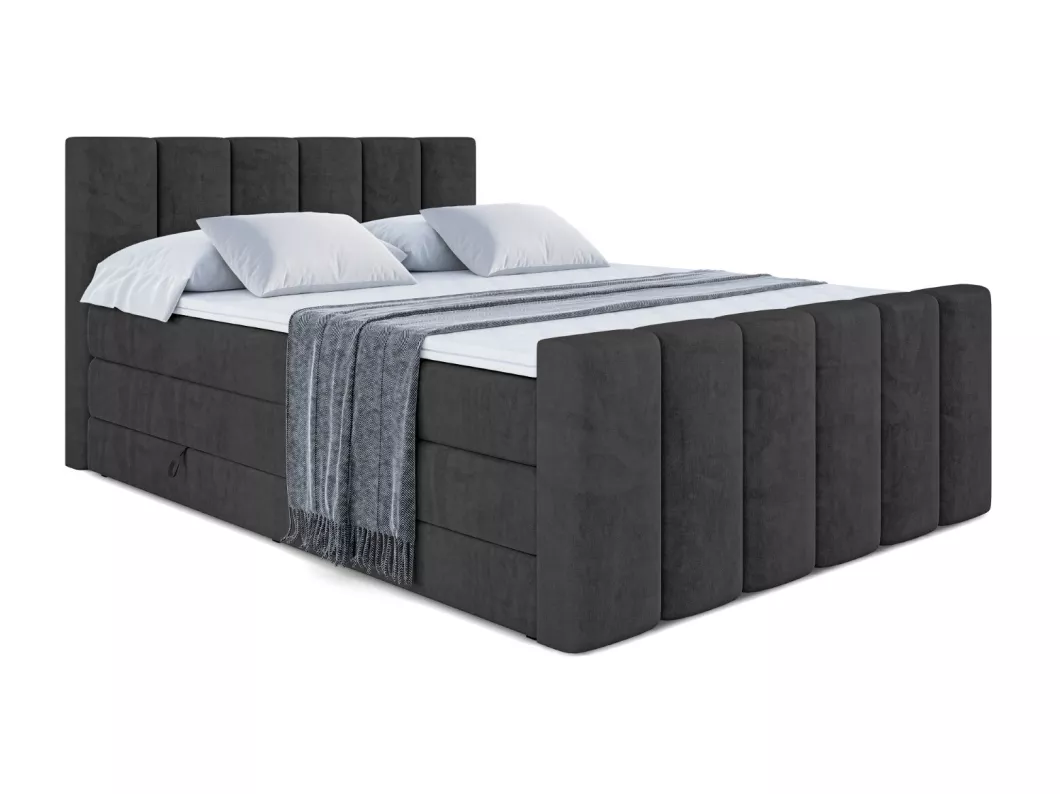 Kauf Unique Boxspringbett BOXI1-Z KING mit Bettkasten, 2 Matratzen - H3/Bonellfederung und H4/Multipocketmateratze, Fußteil - 180x200 - Schwarz Samt