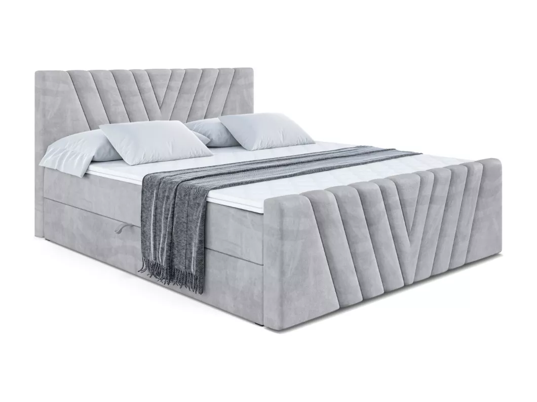 Kauf Unique Boxspringbett ERNI-Z mit Bettkasten, H4-Materatze, Fußteil, Multipocketfederung - 160x200 - Grau Samt