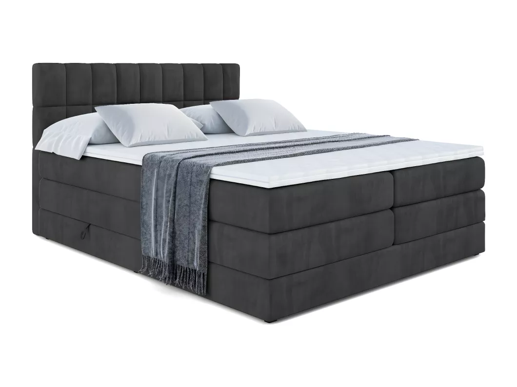 Kauf Unique Boxspringbett MIAMI KING mit Bettkasten, 2 Matratzen - H3/Bonellfederung und H4/Multipocketmateratze - 180x200 - Schwarz Samt