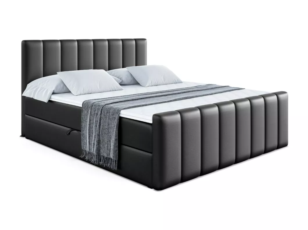 Kauf Unique Boxspringbett OTTA-Z mit Bettkasten, H3-Materatze, Fußteil, Bonellfederung - 200x200 - Schwarz Kunstleder