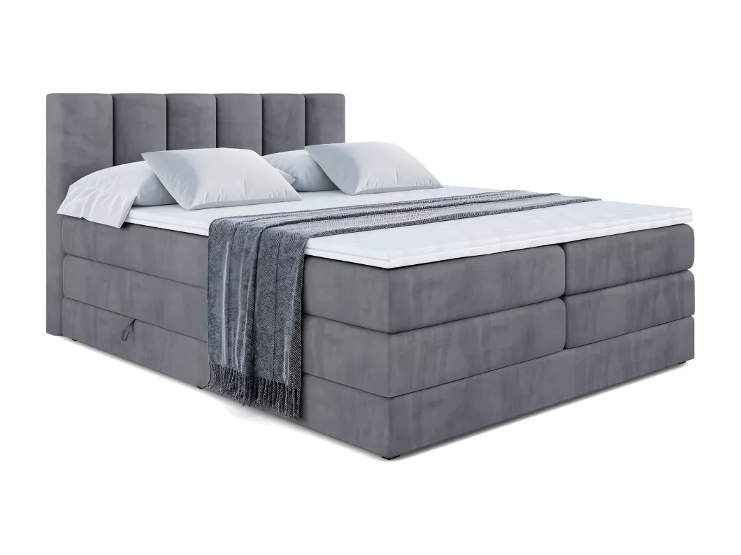 Kauf Unique Boxspringbett BOXI1 KING mit Bettkasten, 2 Matratzen - H3/Bonellfederung und H4/Multipocketmateratze - 180x200 - Dunkelgrau Samt