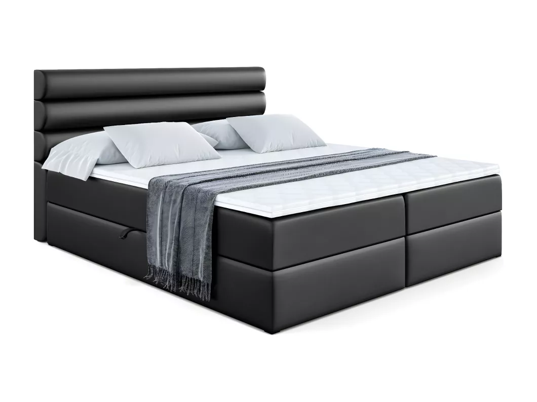 Kauf Unique Boxspringbett CELESTINA mit Bettkasten, H3-Materatze, Bonellfederung - 180x200 - Schwarz Kunstleder