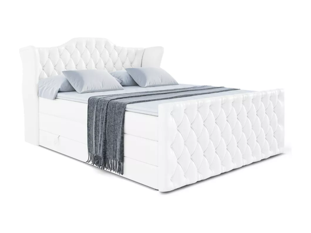 Kauf Unique Boxspringbett VILA-Z KING mit Bettkasten, 2 Matratzen - H3/Bonellfederung und H4/Multipocketmateratze, Fußteil - 180x200 - Weiß Kunstleder