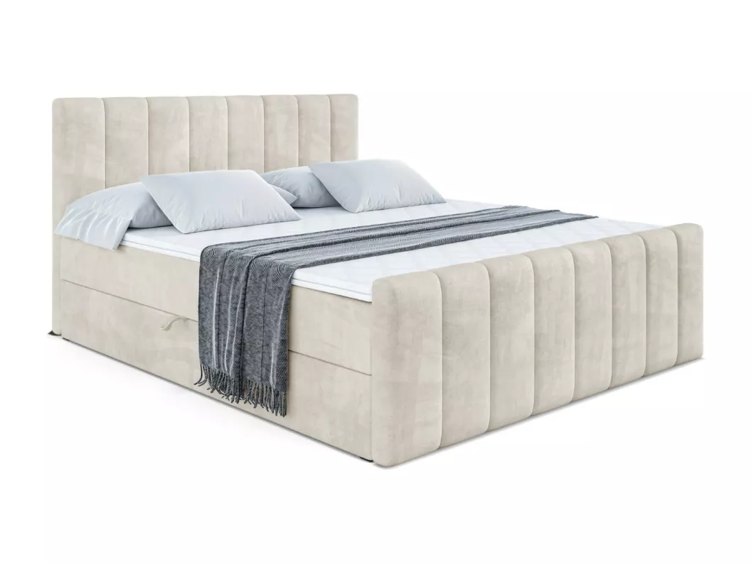 Kauf Unique Boxspringbett OTTA-Z mit Bettkasten, H4-Materatze, Fußteil, Multipocketfederung - 140x200 - Beige Samt