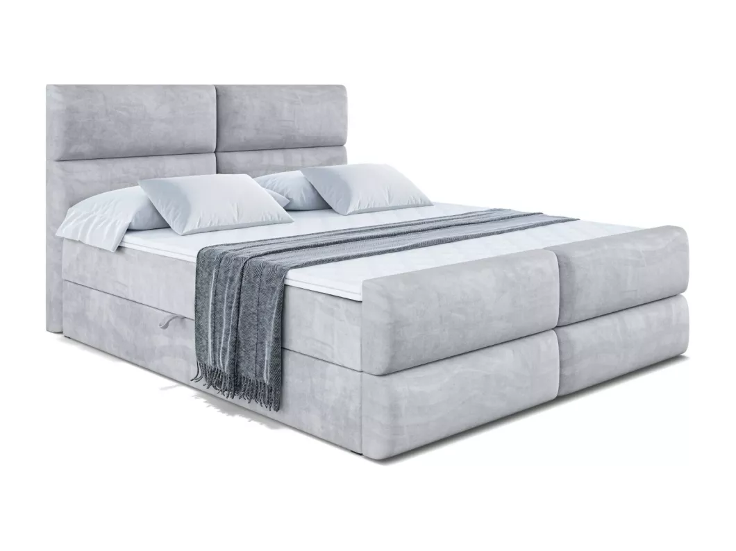 Kauf Unique Boxspringbett BOXI3-Z mit Bettkasten, H4-Materatze, Fußteil, Multipocketfederung - 140x200 - Grau Samt