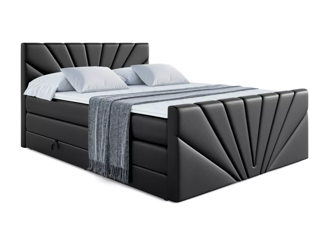 Kauf Unique Boxspringbett MILTIO-Z KING mit Bettkasten, 2 Matratzen - H3/Bonellfederung und H4/Multipocketmateratze, Fußteil - 120x200 - Schwarz Kunstleder