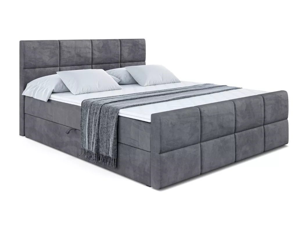 Kauf Unique Boxspringbett ARDENI-Z mit Bettkasten, H4-Materatze, Fußteil, Multipocketfederung - 180x200 - Dunkelgrau Samt