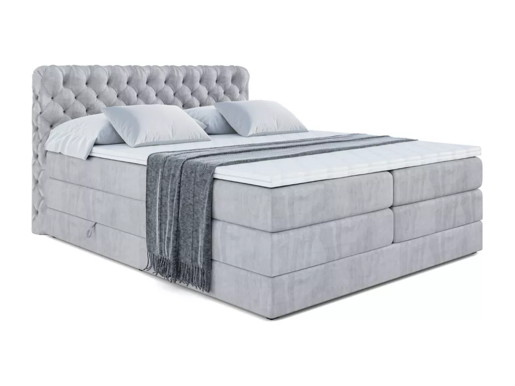 Kauf Unique Boxspringbett BOXI8 KING mit Bettkasten, 2 Matratzen - H3/Bonellfederung und H4/Multipocketmateratze - 120x200 - Grau Samt