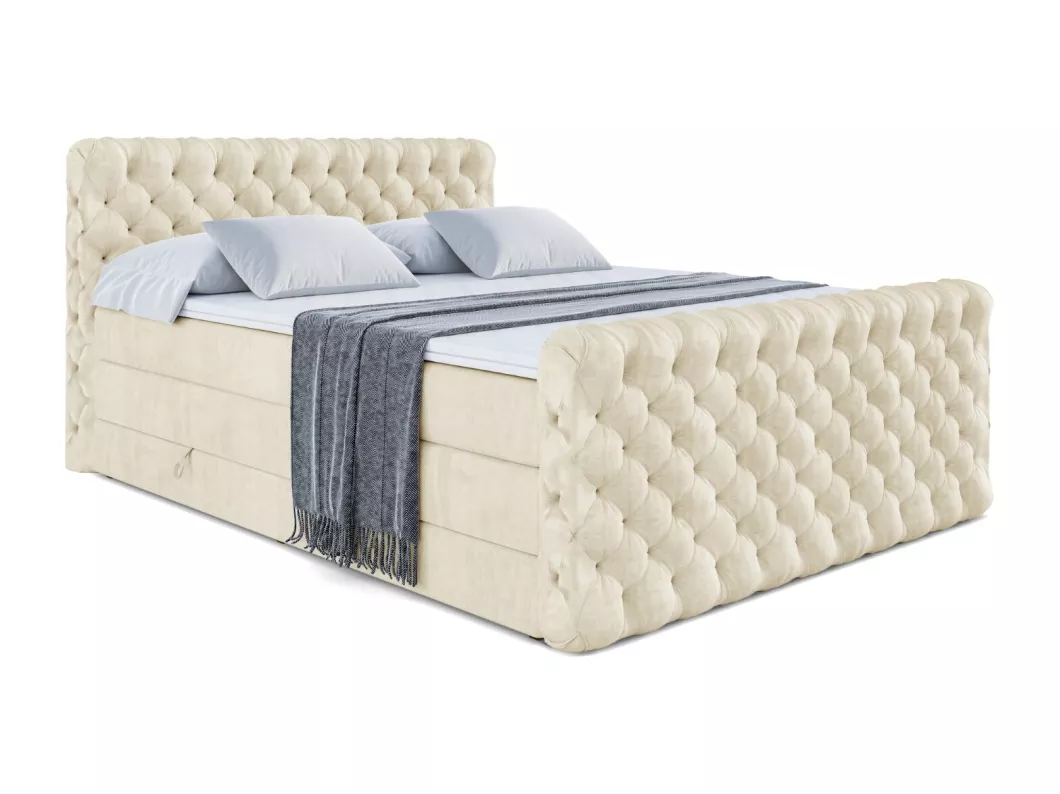 Kauf Unique Boxspringbett BOXI8-Z KING mit Bettkasten, 2 Matratzen - H3/Bonellfederung und H4/Multipocketmateratze, Fußteil - 140x200 - Taupe Samt