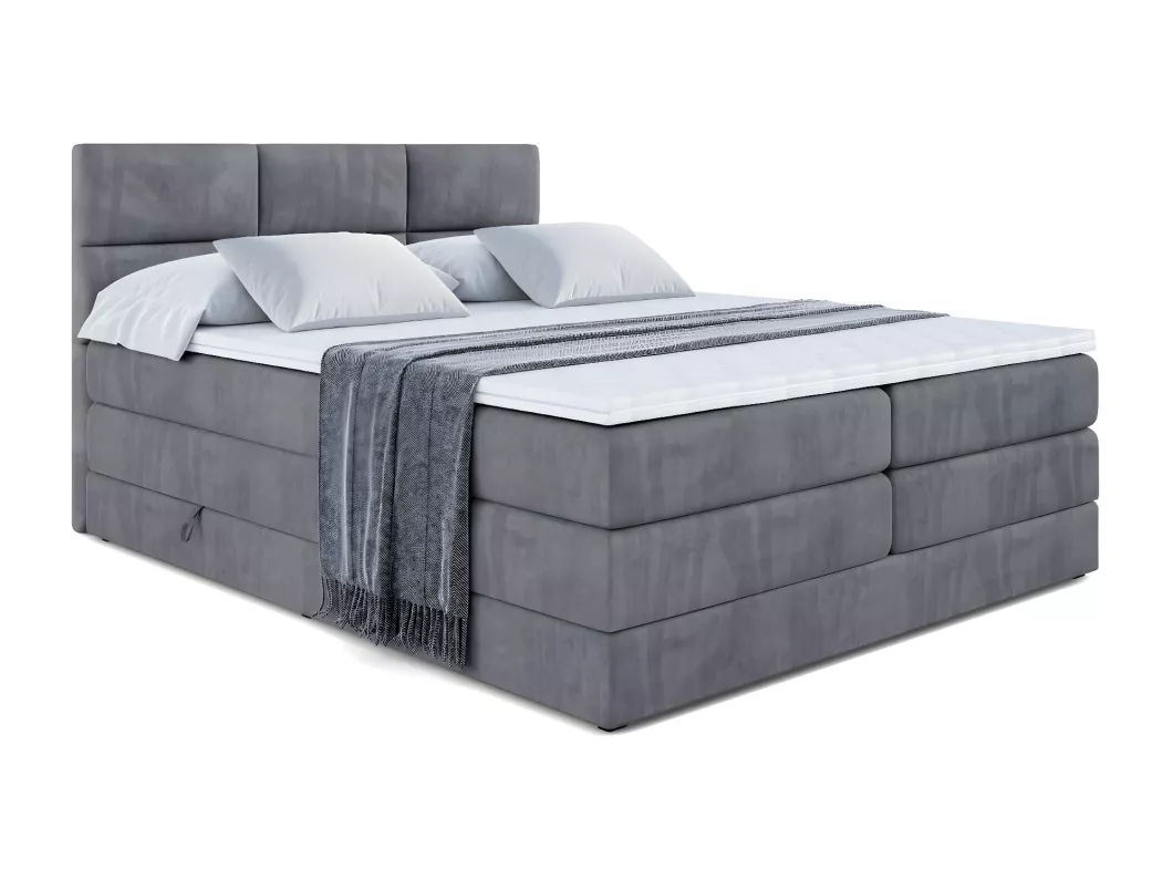 Kauf Unique Boxspringbett OHIO KING mit Bettkasten, 2 Matratzen - H3/Bonellfederung und H4/Multipocketmateratze - 180x200 - Dunkelgrau Samt