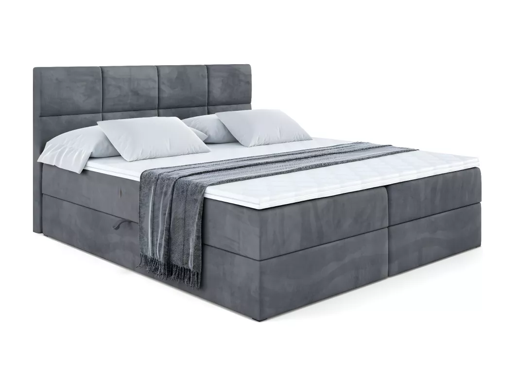 Kauf Unique Boxspringbett ARDENI mit Bettkasten, H4-Materatze, Multipocketfederung - 140x200 - Dunkelgrau Samt