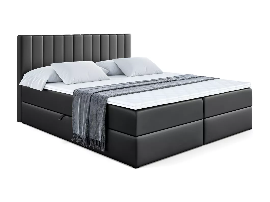 Kauf Unique Boxspringbett EDITA mit Bettkasten, H4-Materatze, Multipocketfederung - 120x200 - Schwarz Kunstleder