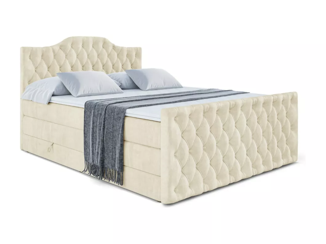 Kauf Unique Boxspringbett VILA-1-Z KING mit Bettkasten, 2 Matratzen - H3/Bonellfederung und H4/Multipocketmateratze, Fußteil - 120x200 - Taupe Samt