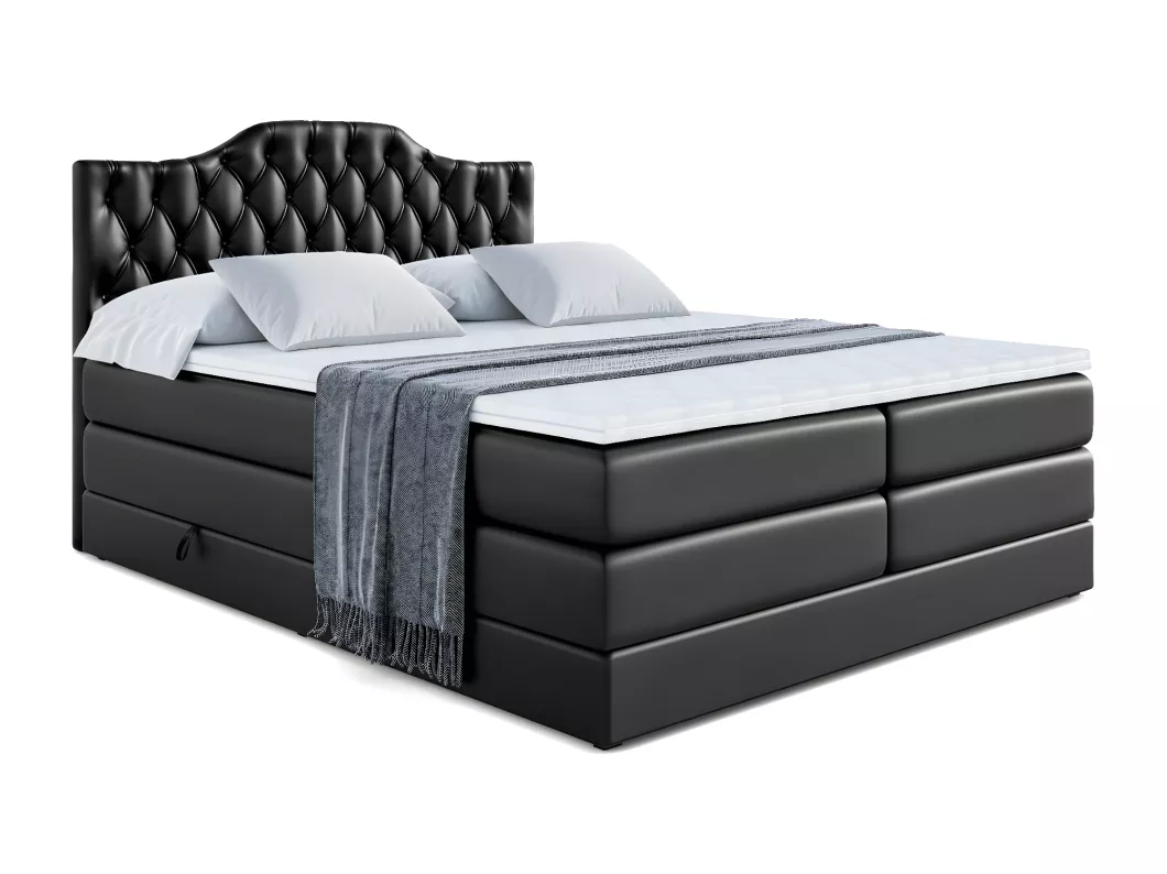 Kauf Unique Boxspringbett VILA-1 KING mit Bettkasten, 2 Matratzen - H3/Bonellfederung und H4/Multipocketmateratze - 160x200 - Schwarz Kunstleder