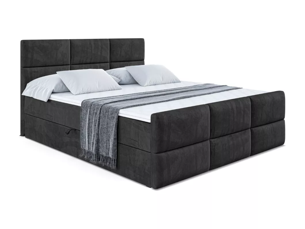 Kauf Unique Boxspringbett OHIO-Z mit Bettkasten, H3-Materatze, Fußteil, Bonellfederung - 140x200 - Schwarz Samt