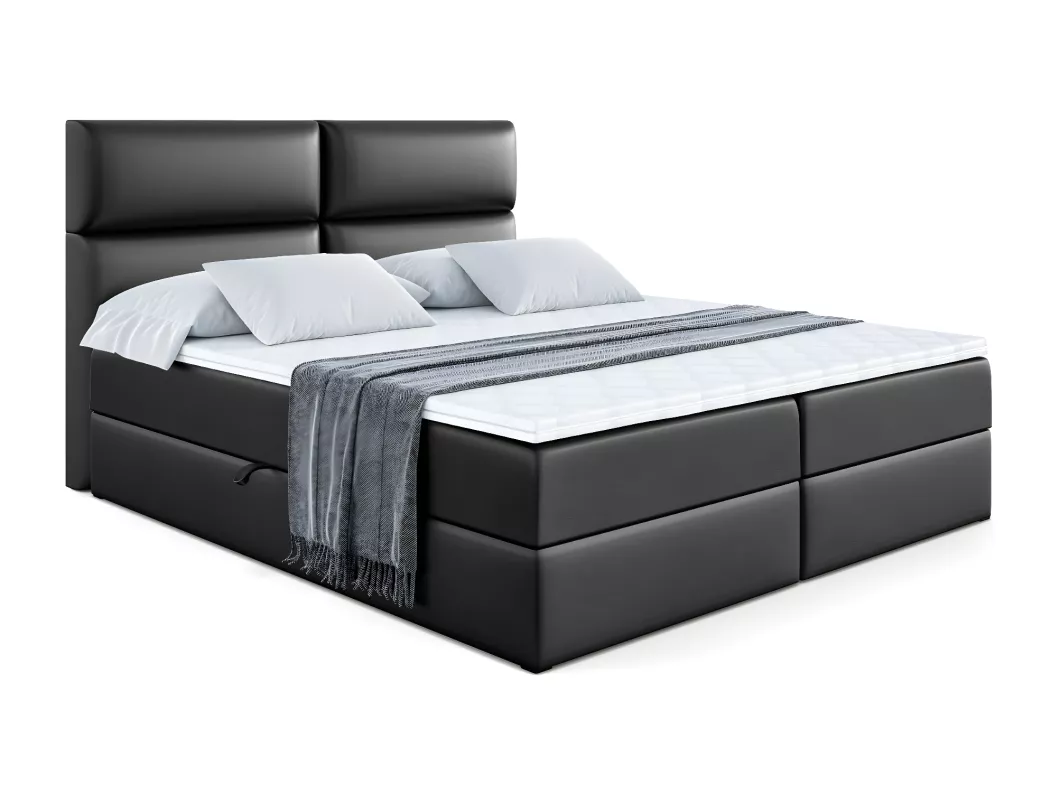 Kauf Unique Boxspringbett BOXI3 mit Bettkasten, H3-Materatze, Bonellfederung - 140x200 - Schwarz Kunstleder