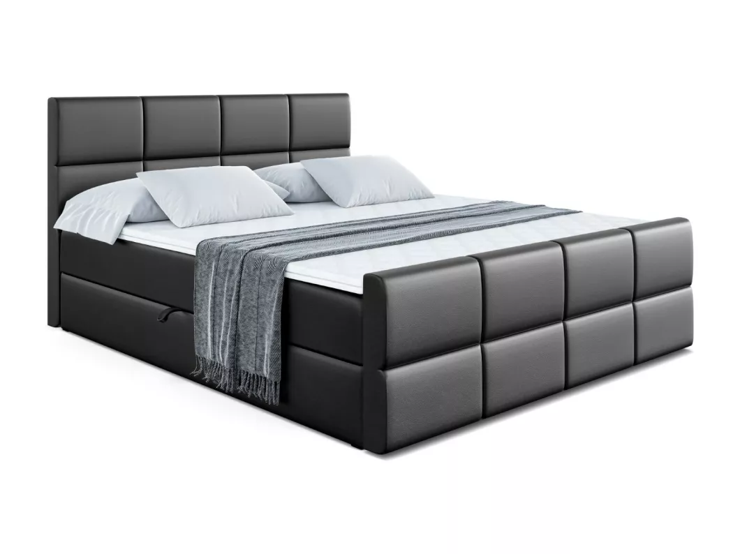 Kauf Unique Boxspringbett ARDENI-Z mit Bettkasten, H3-Materatze, Fußteil, Bonellfederung - 140x200 - Schwarz Kunstleder