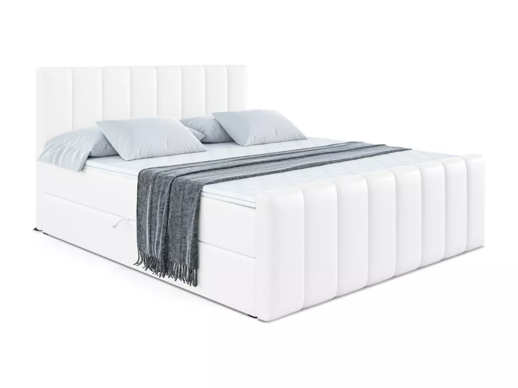 Kauf Unique Boxspringbett OTTA-Z mit Bettkasten, H4-Materatze, Fußteil, Multipocketfederung - 160x200 - Weiß Kunstleder