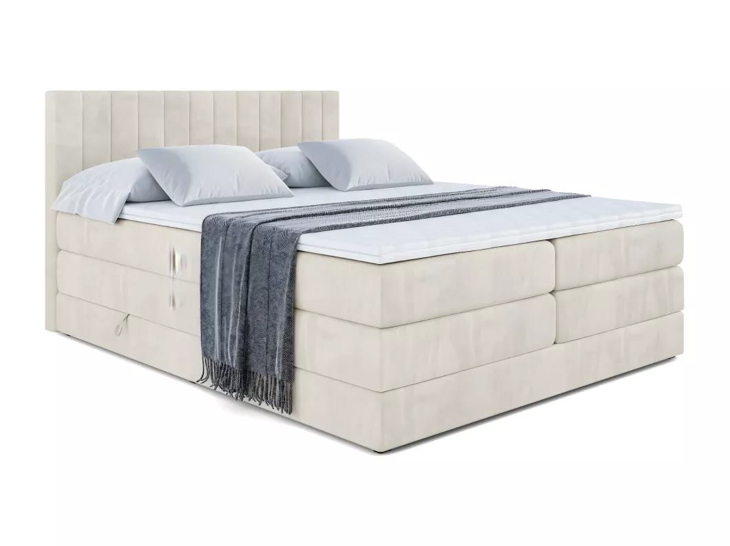 Kauf Unique Boxspringbett EDITA KING mit Bettkasten, 2 Matratzen - H3/Bonellfederung und H4/Multipocketmateratze - 160x200 - Beige Samt