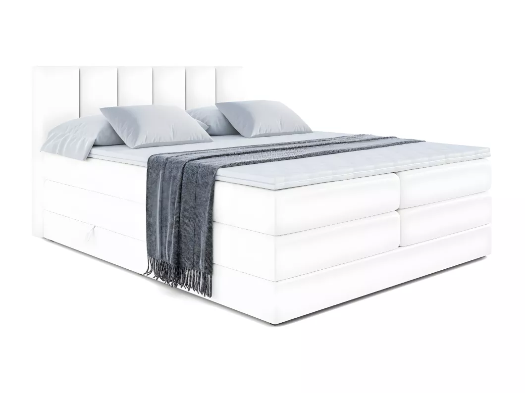 Kauf Unique Boxspringbett BOXI1 KING mit Bettkasten, 2 Matratzen - H3/Bonellfederung und H4/Multipocketmateratze - 180x200 - Weiß Kunstleder