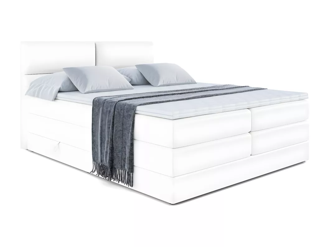 Kauf Unique Boxspringbett BOXI3 KING mit Bettkasten, 2 Matratzen - H3/Bonellfederung und H4/Multipocketmateratze - 120x200 - Weiß Kunstleder