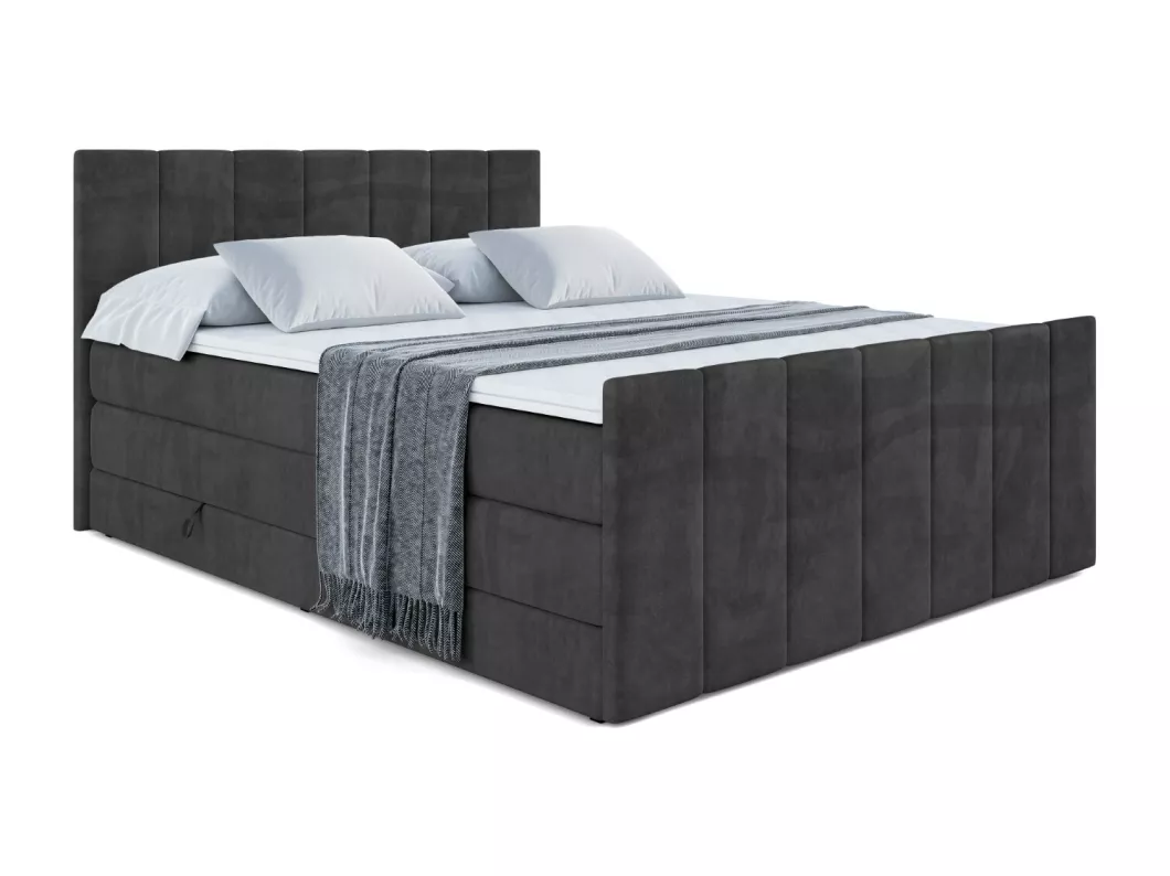 Kauf Unique Boxspringbett MOETI-Z KING mit Bettkasten, 2 Matratzen - H3/Bonellfederung und H4/Multipocketmateratze, Fußteil - 120x200 - Schwarz Samt