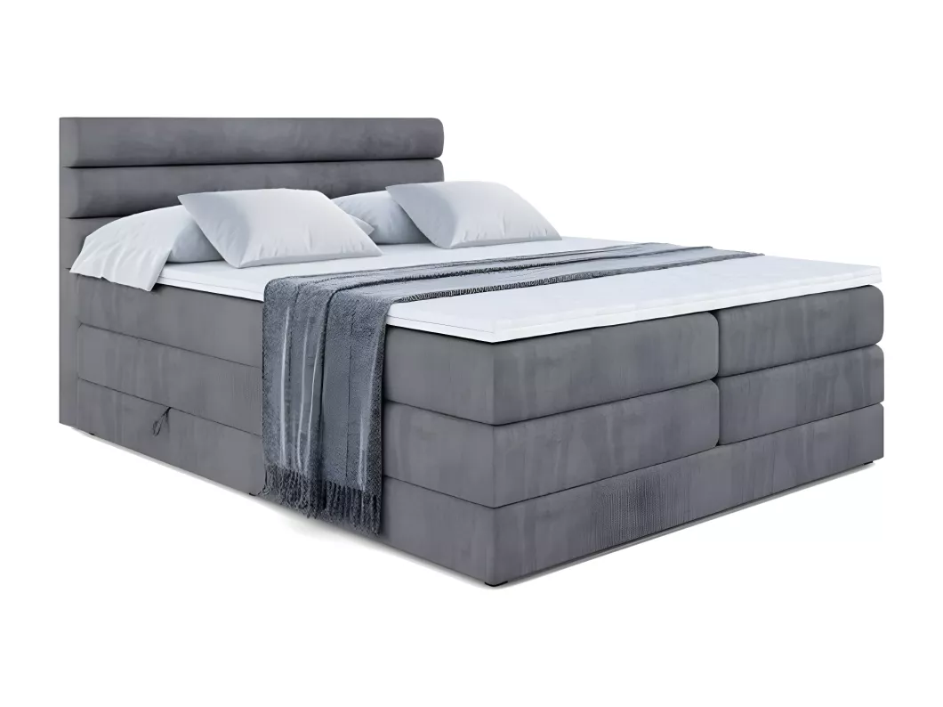 Kauf Unique Boxspringbett CELESTIA KING mit Bettkasten, 2 Matratzen - H3/Bonellfederung und H4/Multipocketmateratze - 120x200 - Dunkelgrau Samt