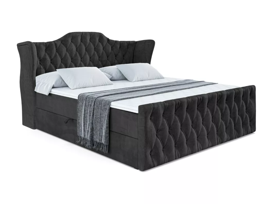 Kauf Unique Boxspringbett VILA-Z mit Bettkasten, H3-Materatze, Fußteil, Bonellfederung - 160x200 - Schwarz Samt