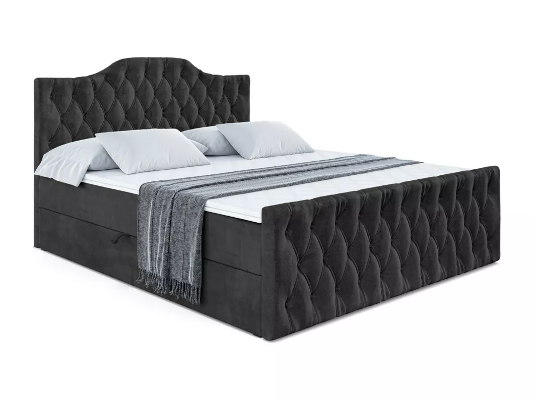 Kauf Unique Boxspringbett VILA-1-Z mit Bettkasten, H3-Materatze, Fußteil, Bonellfederung - 120x200 - Schwarz Samt