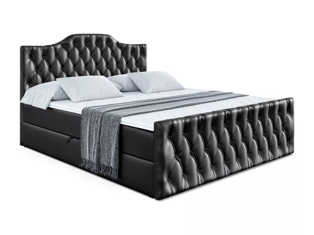 Kauf Unique Boxspringbett VILA-1-Z mit Bettkasten, H4-Materatze, Fußteil, Multipocketfederung - 160x200 - Schwarz Kunstleder