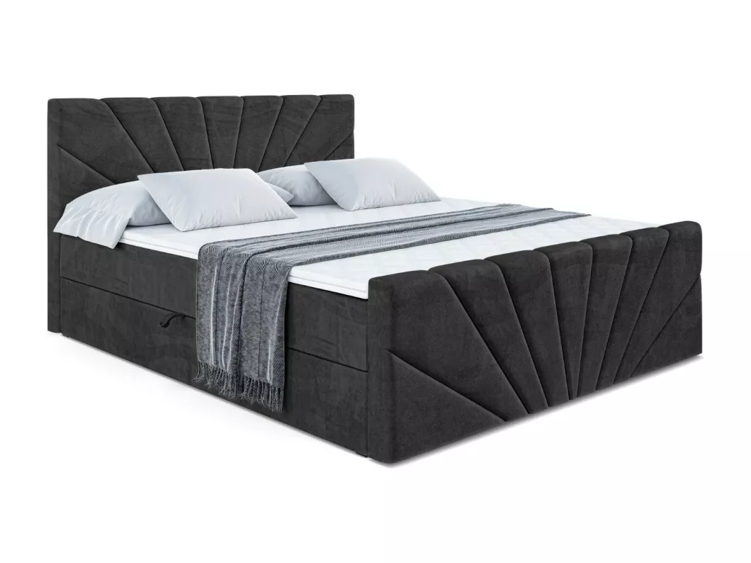 Kauf Unique Boxspringbett MILTIO-Z mit Bettkasten, H3-Materatze, Fußteil, Bonellfederung - 160x200 - Schwarz Samt