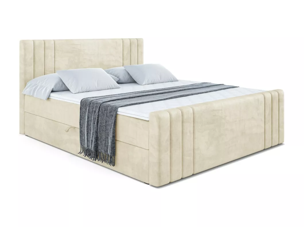 Kauf Unique Boxspringbett IDRIKO-Z mit Bettkasten, H4-Materatze, Fußteil, Multipocketfederung - 180x200 - Taupe Samt