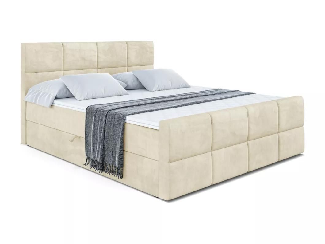 Kauf Unique Boxspringbett ARDENI-Z mit Bettkasten, H4-Materatze, Fußteil, Multipocketfederung - 120x200 - Taupe Samt